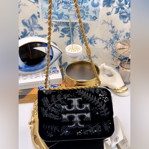 🆕 TORY BURCH 🧿 NWT Eleanor Embroidered Velvet Convertible Shoulder Bag - AUTH - Picture 2 of 16